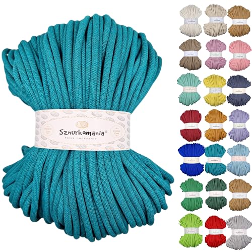Sznurkomania, Baumwollkordel 9mm 100m, viele Farben, Makramee Garn, Baumwollgarn, geflochtene Baumwollkordel mit Kern, Makramee Kordel, Häkelkordel, Kordel 9mm, gehäkelte Tasche (Smaragd) von Sznurkomania