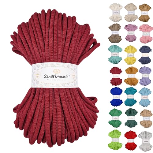 Baumwollkordel 9mm 50m, viele Farben, Makramee Garn, Baumwollgarn, geflochtene Baumwollkordel 9mm mit Kern, Makramee Kordel, Häkelkordel, Kordel 9mm, gehäkelte Tasche (Claret) von Sznurkomania
