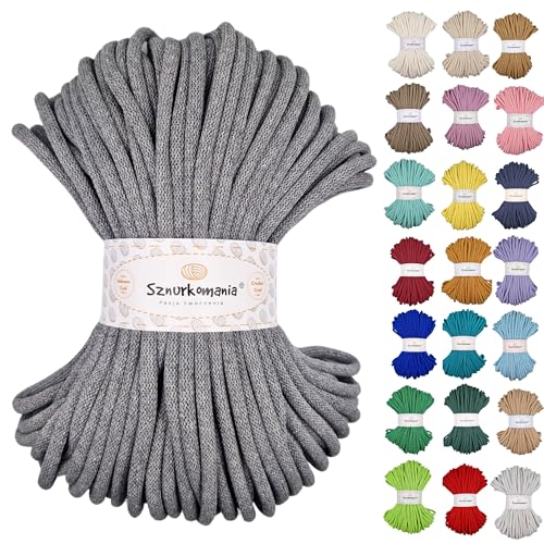 Sznurkomania, Baumwollkordel 9mm 50m, viele Farben, Makramee Garn, Baumwollgarn, geflochtene Baumwollkordel 9mm mit Kern, Häkelkordel, Kordel 9mm, gehäkelte Tasche (Dunkelgrau) von Sznurkomania