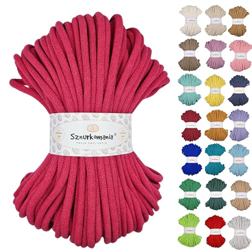 Sznurkomania, Baumwollkordel 9mm 50m, viele Farben, Makramee Garn, Baumwollgarn, geflochtene Baumwollkordel 9mm mit Kern, Häkelkordel, gehäkelte Tasche (Fuschie) von Sznurkomania