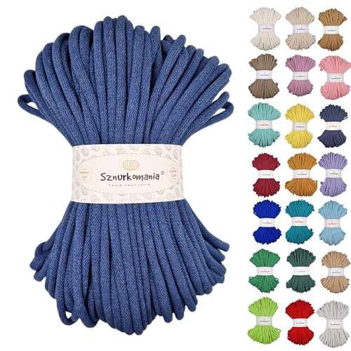 Sznurkomania, Baumwollkordel 9mm 50m, viele Farben, Makramee Garn, Baumwollgarn, geflochtene Baumwollkordel 9mm mit Kern, Häkelkordel, gehäkelte Tasche (Jeans) von Sznurkomania