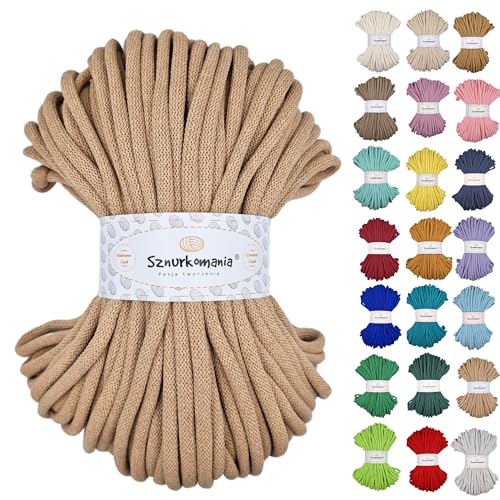 Baumwollkordel 9mm 50m, viele Farben, Makramee Garn, Baumwollgarn, geflochtene Baumwollkordel 9mm mit Kern, Makramee Kordel, Häkelkordel, Kordel 9mm, gehäkelte Tasche (Karmell) von Sznurkomania