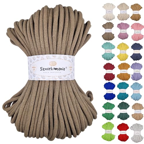 Baumwollkordel 9mm 50m, viele Farben, Makramee Garn, Baumwollgarn, geflochtene Baumwollkordel 9mm mit Kern, Makramee Kordel, Häkelkordel, Kordel 9mm, gehäkelte Tasche (Mokka) von Sznurkomania
