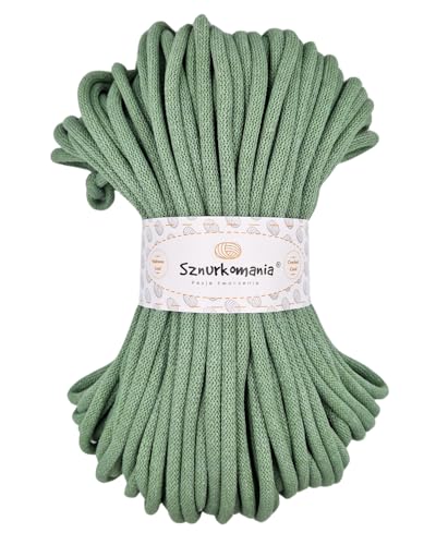 Baumwollkordel 9mm 50m, viele Farben, Makramee Garn, Baumwollgarn, geflochtene Baumwollkordel 9mm mit Kern, Makramee Kordel, Häkelkordel, Kordel 9mm, gehäkelte Tasche (Salbei) von Sznurkomania