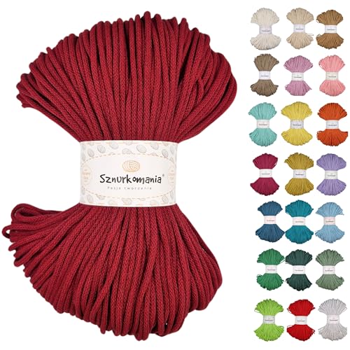 Geflochtene Baumwollkordel 3mm 100m, 46 Farben, Häkelkordel, Makramee Kordel, Makramee Garn, Premium Garn, Makramee Seil, Sznurkomania (Claret) von Sznurkomania