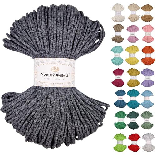 Geflochtene Baumwollkordel 3mm 100m, 46 Farben, Häkelkordel, Makramee Kordel, Makramee Garn, Premium Garn, Makramee Seil, Sznurkomania (Graphit) von Sznurkomania