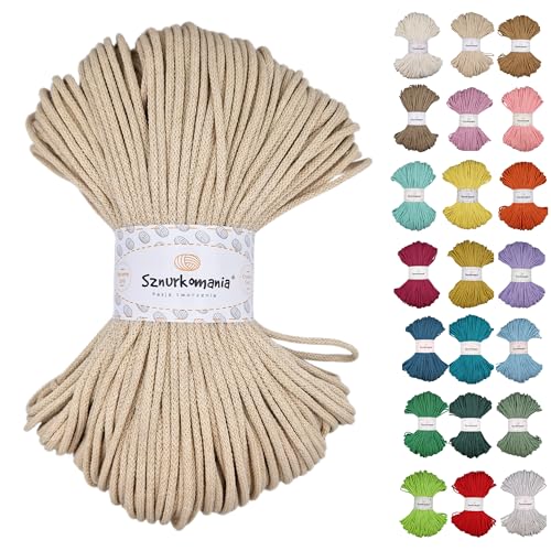 Geflochtene Baumwollkordel 3mm 100m, 46 Farben, Häkelkordel, Makramee Kordel, Makramee Garn, Premium Garn, Makramee Seil, Sznurkomania (Hell beige) von Sznurkomania