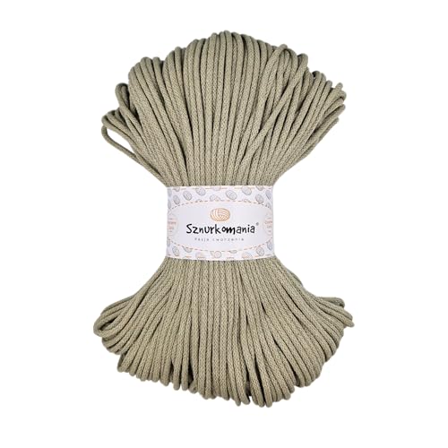 Geflochtene Baumwollkordel 3mm 100m, 46 Farben, Häkelkordel, Makramee Kordel, Makramee Garn, Premium Garn, Makramee Seil, Sznurkomania (Helles Olive) von Sznurkomania