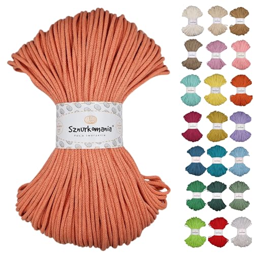 Sznurkomania, Geflochtene Baumwollkordel 3mm 100m, 46 Farben, Häkelkordel, Makramee Kordel, Makramee Garn, Premium Garn, Makramee Seil, (Lachs) von Sznurkomania