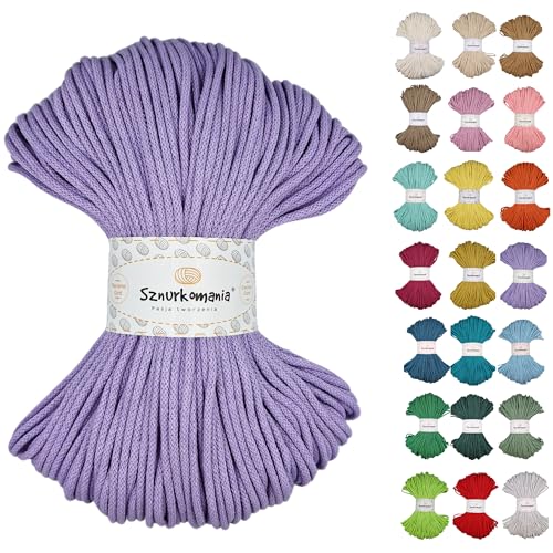 Sznurkomania, Geflochtene Baumwollkordel 3mm 100m, 46 Farben, Häkelkordel, Makramee Kordel, Makramee Garn, Premium Garn, Makramee Seil, Sznurkomania (Lavendel) von Sznurkomania