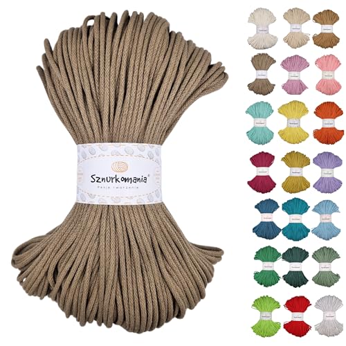 Geflochtene Baumwollkordel 3mm 100m, 46 Farben, Häkelkordel, Makramee Kordel, Makramee Garn, Premium Garn, Makramee Seil, Sznurkomania (Mokka) von Sznurkomania