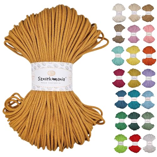 Geflochtene Baumwollkordel 3mm 100m, 46 Farben, Häkelkordel, Makramee Kordel, Makramee Garn, Premium Garn, Makramee Seil, Sznurkomania (Senf) von Sznurkomania