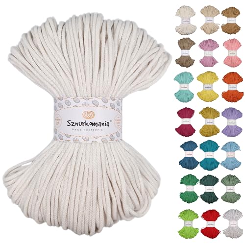 Sznurkomania, Geflochtene Baumwollkordel 3mm 100m, 46 Farben, Häkelkordel, Makramee Kordel, Makramee Garn, Premium Garn, Makramee Seil, (Weiss) von Sznurkomania