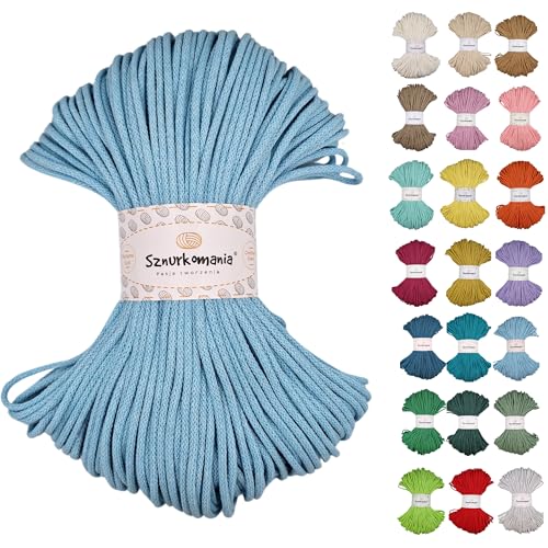Sznurkomania, Geflochtene Baumwollkordel 3mm 100m, 46 Farben, Häkelkordel, Makramee Kordel, Premium Garn, Seil, (Hellblau) von Sznurkomania