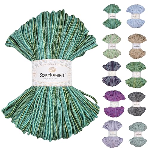 Sznurkomania, Geflochtene Baumwollkordel 3mm 100m, Farbmix, Colormix 3mm, Häkelkordel, Makramee Kordel, Makramee Garn, Premium Garn, Makramee Seil, (Forest Mix) von Sznurkomania