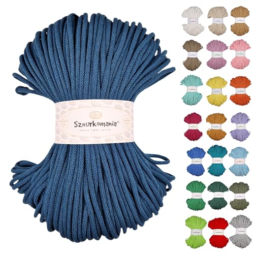 Sznurkomania, Geflochtene Baumwollkordel 5mm 100m, 46 Farben, Häkelkordel, Makramee Kordel, Makramee Garn, Premium Garn, Makramee Seil, (Benzin) von Sznurkomania