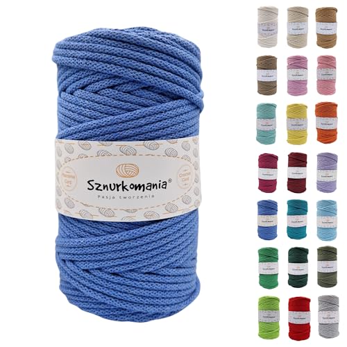 Sznurkomania, Baumwollkordel 5mm 100m, 46 Farben, Weiß Farbe, Makramee Garn, Baumwollgarn, geflochtene Baumwollkordel 5mm mit Kern, Makramee Kordel, Häkelkordel von Sznurkomania