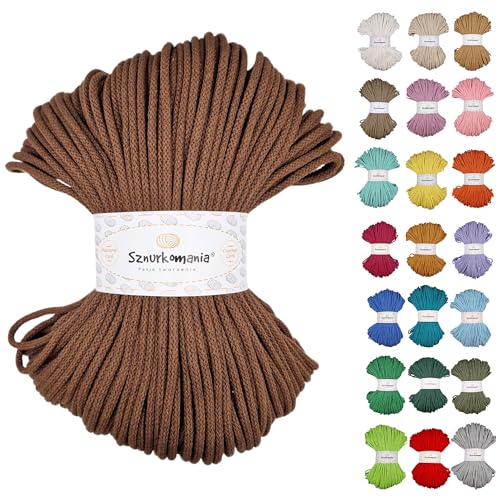 Sznurkomania, Geflochtene Baumwollkordel 5mm 100m, 46 Farben, Häkelkordel, Makramee Kordel, Makramee Garn, Premium Garn, Makramee Seil, (Braun) von Sznurkomania