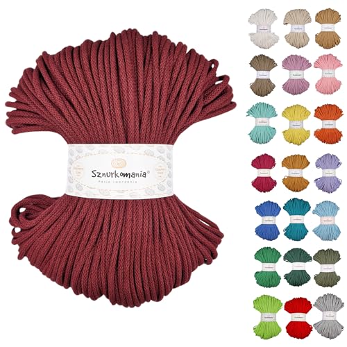 Geflochtene Baumwollkordel 5mm 100m, 46 Farben, Häkelkordel, Makramee Kordel, Makramee Garn, Premium Garn, Makramee Seil, Sznurkomania (Burgund) von Sznurkomania