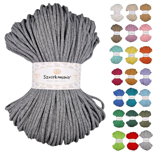 Geflochtene Baumwollkordel 5mm 100m, 46 Farben, Häkelkordel, Makramee Kordel, Makramee Garn, Premium Garn, Makramee Seil, Sznurkomania (Dunkel Grau) von Sznurkomania
