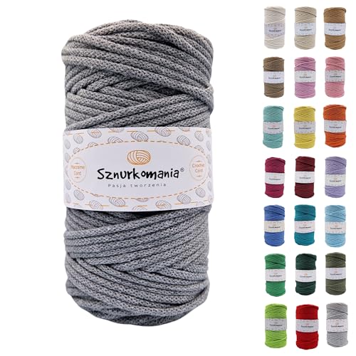 Sznurkomania, Geflochtene Baumwollkordel 5mm 100m, 46 Farben, Häkelkordel, Makramee Kordel, Makramee Garn, Premium Garn, Makramee Seil, (Dunkelgrau) von Sznurkomania