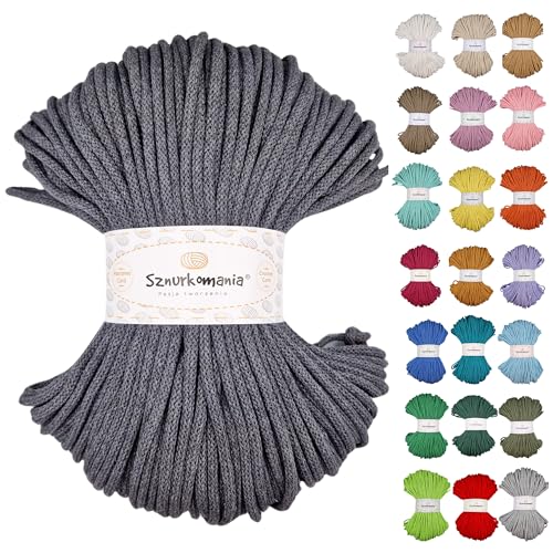 Geflochtene Baumwollkordel 5mm 100m, 46 Farben, Häkelkordel, Makramee Kordel, Makramee Garn, Premium Garn, Makramee Seil, Sznurkomania (Graphit) von Sznurkomania