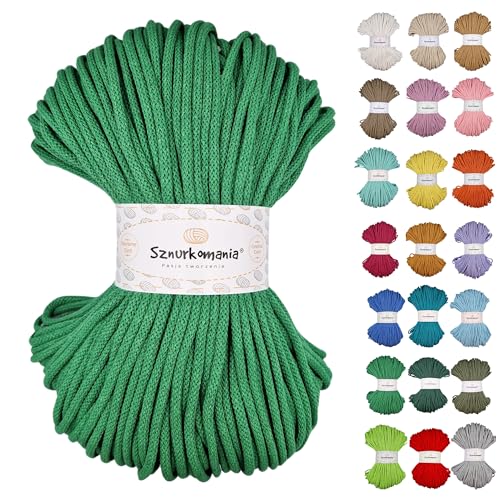 Geflochtene Baumwollkordel 5mm 100m, 46 Farben, Häkelkordel, Makramee Kordel, Makramee Garn, Premium Garn, Makramee Seil, Sznurkomania (Gras-Grün) von Sznurkomania