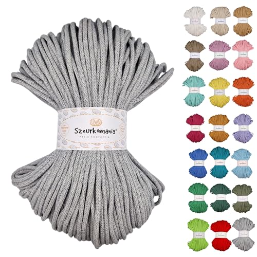 Geflochtene Baumwollkordel 5mm 100m, 46 Farben, Häkelkordel, Makramee Kordel, Makramee Garn, Premium Garn, Makramee Seil, Sznurkomania (Grau) von Sznurkomania