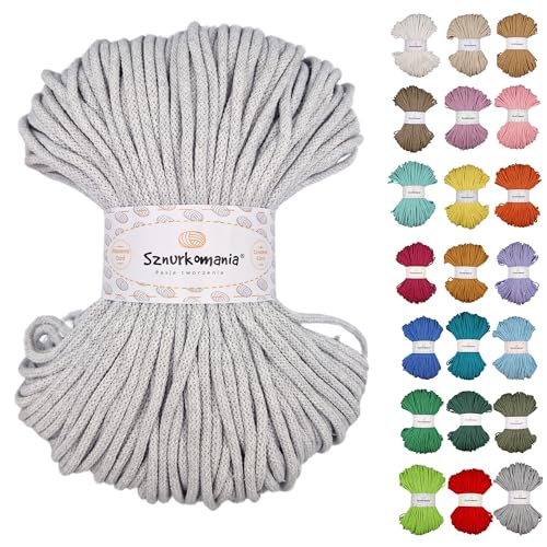 Geflochtene Baumwollkordel 5mm 100m, 46 Farben, Häkelkordel, Makramee Kordel, Makramee Garn, Premium Garn, Makramee Seil, Sznurkomania (Hell Grau) von Sznurkomania