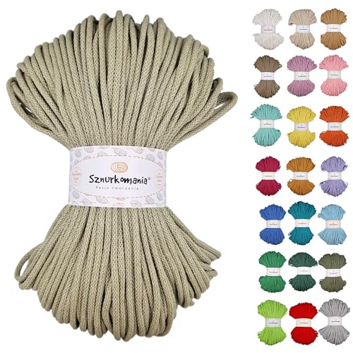 Sznurkomania, Geflochtene Baumwollkordel 5mm 100m, 46 Farben, Häkelkordel, Makramee Kordel, Makramee Garn, Premium Garn, Makramee Seil, (Hell Olive) von Sznurkomania