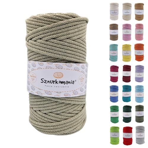 Sznurkomania, Geflochtene Baumwollkordel 5mm 100m, 46 Farben, Häkelkordel, Makramee Kordel, Makramee Garn, Premium Garn, Makramee Seil, (Helles Olive) von Sznurkomania