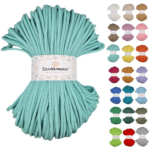 Sznurkomania, Geflochtene Baumwollkordel 5mm 100m, 46 Farben, Häkelkordel, Makramee Kordel, Makramee Garn, Premium Garn, Makramee Seil, (Hellgrün) von Sznurkomania