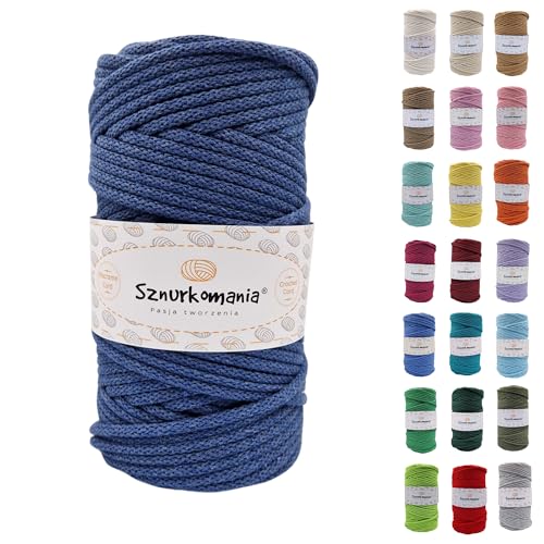 Sznurkomania, Geflochtene Baumwollkordel 5mm 100m, 46 Farben, Häkelkordel, Makramee Kordel, Makramee Garn, Premium Garn, Makramee Seil, (Jeans) von Sznurkomania