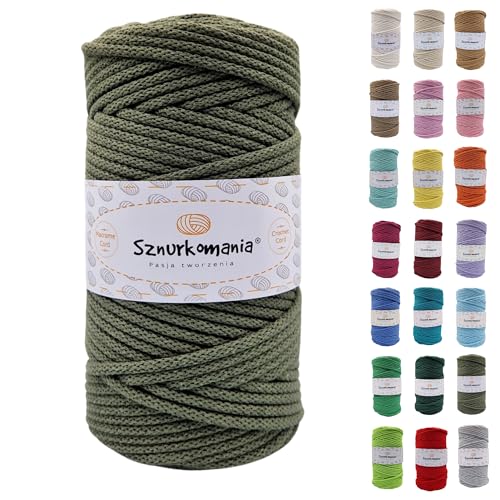 Sznurkomania, Geflochtene Baumwollkordel 5mm 100m, 46 Farben, Häkelkordel, Makramee Kordel, Makramee Garn, Premium Garn, Makramee Seil, (Khaki) von Sznurkomania