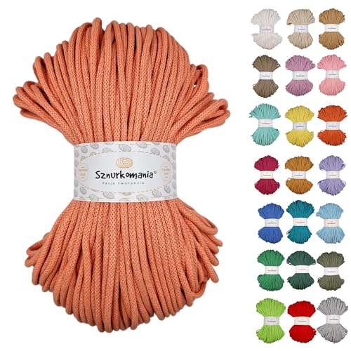 Geflochtene Baumwollkordel 5mm 100m, 46 Farben, Häkelkordel, Makramee Kordel, Makramee Garn, Premium Garn, Makramee Seil, Sznurkomania (Lachs) von Sznurkomania