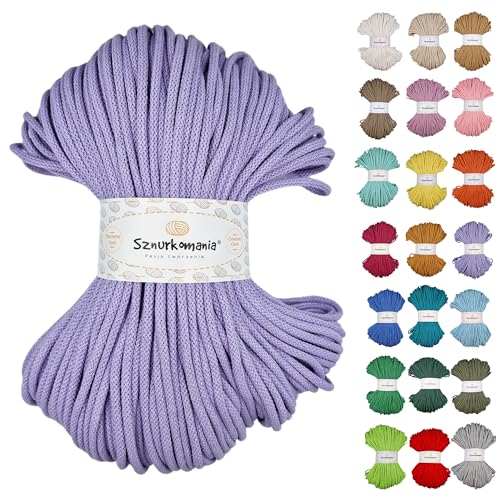 Sznurkomania, Geflochtene Baumwollkordel 5mm 100m, 46 Farben, Häkelkordel, Makramee Kordel, Makramee Garn, Premium Garn, Makramee Seil, (Lavendel) von Sznurkomania