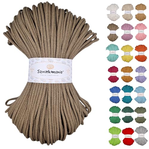 Sznurkomania, Geflochtene Baumwollkordel 5mm 100m, 46 Farben, Häkelkordel, Makramee Kordel, Makramee Garn, Premium Garn, Makramee Seil, (Mokka) von Sznurkomania