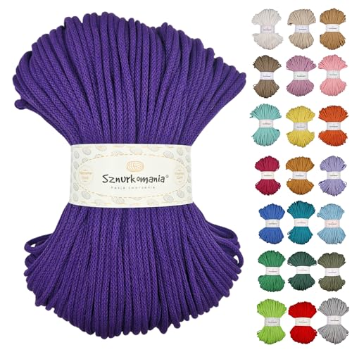 Geflochtene Baumwollkordel 5mm 100m, 46 Farben, Häkelkordel, Makramee Kordel, Makramee Garn, Premium Garn, Makramee Seil, Sznurkomania (Pflaume) von Sznurkomania