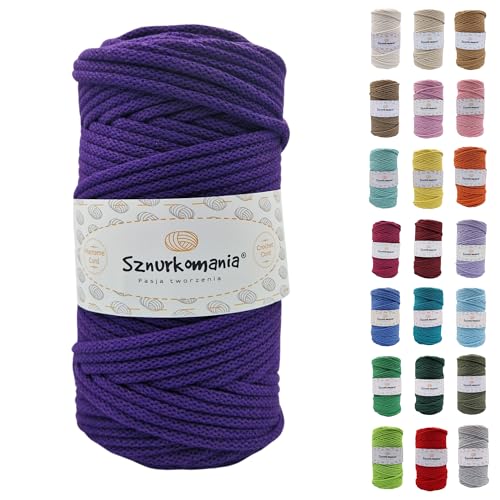 Sznurkomania, Geflochtene Baumwollkordel 5mm 100m, 46 Farben, Häkelkordel, Makramee Kordel, Makramee Garn, Premium Garn, Makramee Seil, (Pflaume) von Sznurkomania