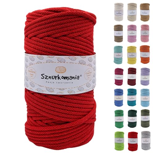 Geflochtene Baumwollkordel 5mm 100m, 46 Farben, Häkelkordel, Makramee Kordel, Makramee Garn, Premium Garn, Makramee Seil, Sznurkomania (Rot) von Sznurkomania