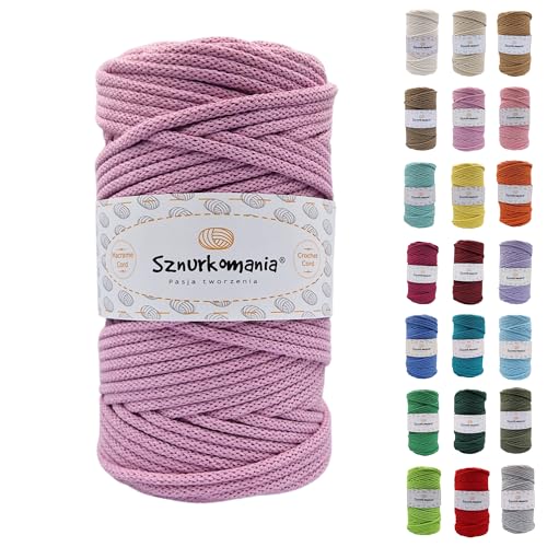 Sznurkomania, Geflochtene Baumwollkordel 5mm 100m, 46 Farben, Häkelkordel, Makramee Kordel, Makramee Garn, Premium Garn, Makramee Seil, (Schmutziges Rosa) von Sznurkomania