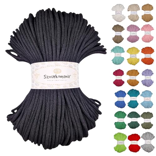 Sznurkomania, Geflochtene Baumwollkordel 5mm 100m, 46 Farben, Häkelkordel, Makramee Kordel, Makramee Garn, Premium Garn, Makramee Seil, (Schwarz) von Sznurkomania