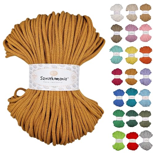 Geflochtene Baumwollkordel 5mm 100m, 46 Farben, Häkelkordel, Makramee Kordel, Makramee Garn, Premium Garn, Makramee Seil, Sznurkomania (Senf) von Sznurkomania