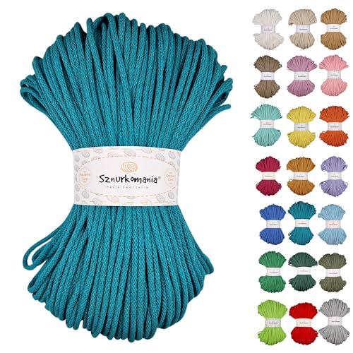 Sznurkomania, Geflochtene Baumwollkordel 5mm 100m, 46 Farben, Häkelkordel, Makramee Kordel, Makramee Garn, Premium Garn, Makramee Seil, (Smaragd) von Sznurkomania