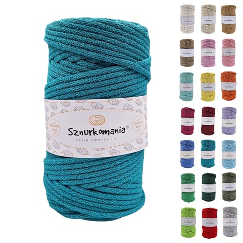 Sznurkomania, Geflochtene Baumwollkordel 5mm 100m, 46 Farben, Häkelkordel, Makramee Kordel, Makramee Garn, Premium Garn, Makramee Seil, (Smaragd) von Sznurkomania
