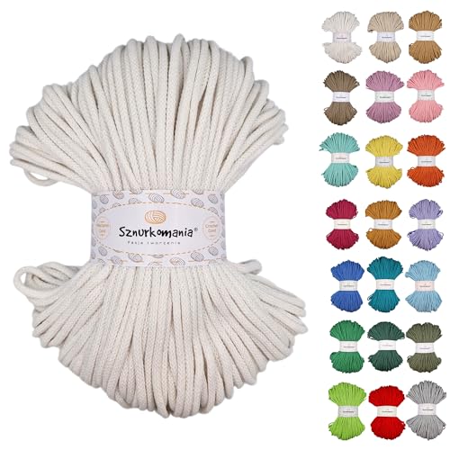 Geflochtene Baumwollkordel 5mm 100m, 46 Farben, Häkelkordel, Makramee Kordel, Makramee Garn, Premium Garn, Makramee Seil, Sznurkomania (Weiss) von Sznurkomania