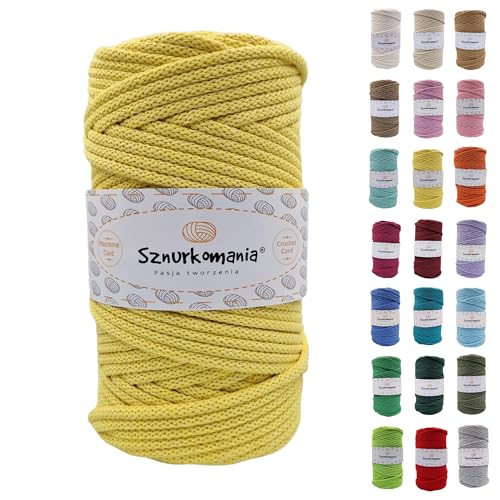 Geflochtene Baumwollkordel 5mm 100m, 46 Farben, Häkelkordel, Makramee Kordel, Makramee Garn, Premium Garn, Makramee Seil, Sznurkomania (Zitrone) von Sznurkomania