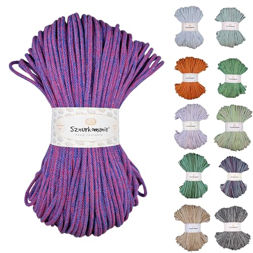 Sznurkomania, Geflochtene Baumwollkordel 5mm 100m, Farbmix, Häkelkordel, Makramee Kordel, Makramee Garn, Premium Garn, Makramee Seil, (Blaubeere) von Sznurkomania