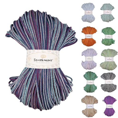 Sznurkomania, Geflochtene Baumwollkordel 5mm 100m, Farbmix, Häkelkordel, Makramee Kordel, Makramee Garn, Premium Garn, Makramee Seil, (Dawn) von Sznurkomania