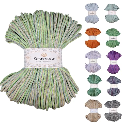 Sznurkomania, Geflochtene Baumwollkordel 5mm 100m, Farbmix, Häkelkordel, Makramee Kordel, Makramee Garn, Premium Garn, Makramee Seil, (Pastel Mix) von Sznurkomania